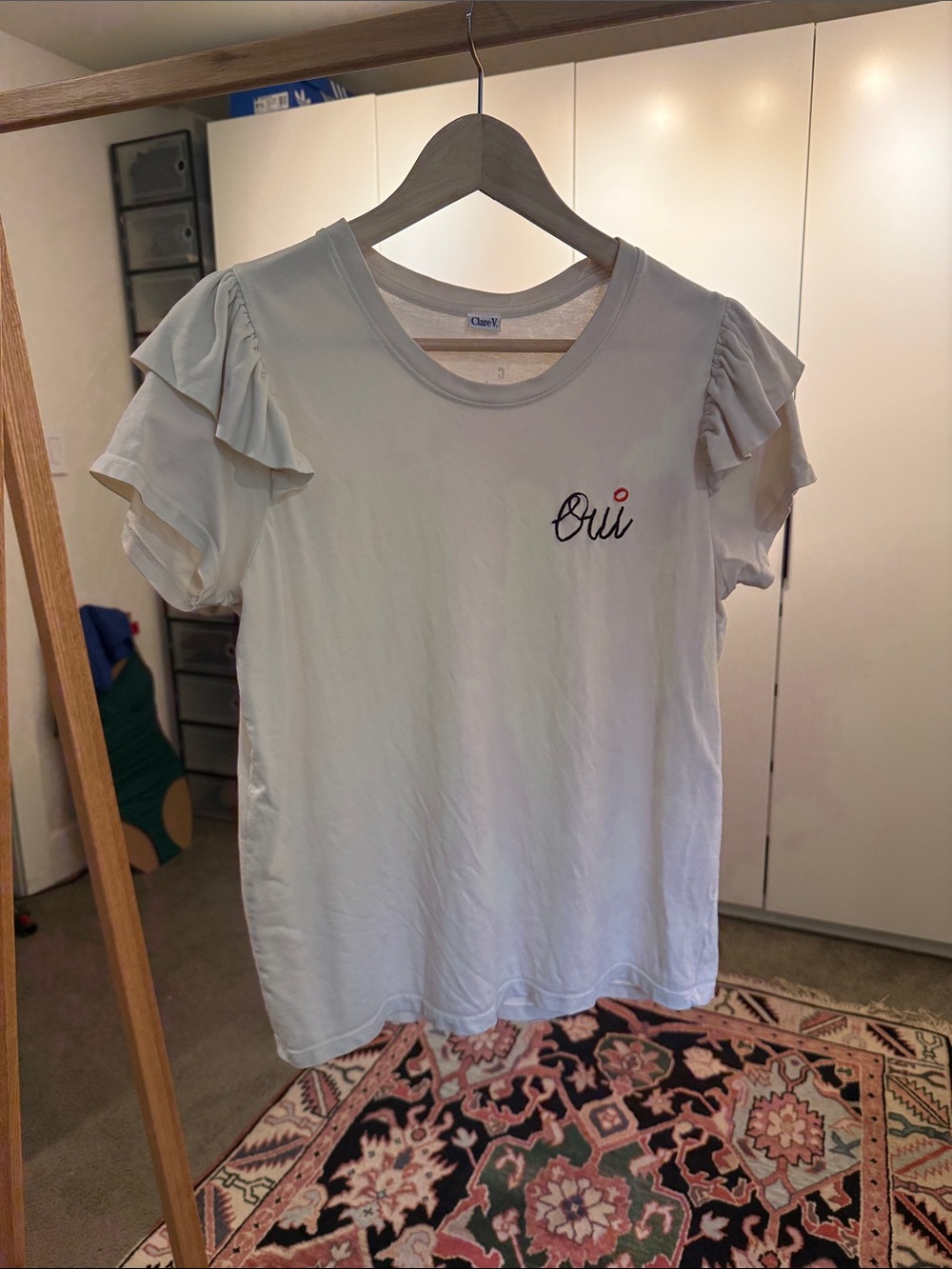 Clare V Cream Ruffle Sleeve Tee
